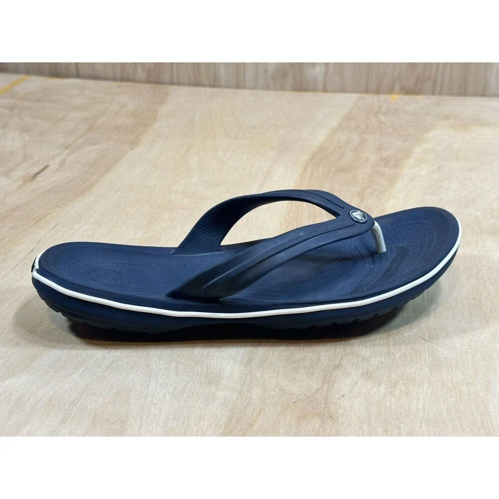 Crocs Crocband Flip Flops Sandals Mens 12 Navy Blue And White